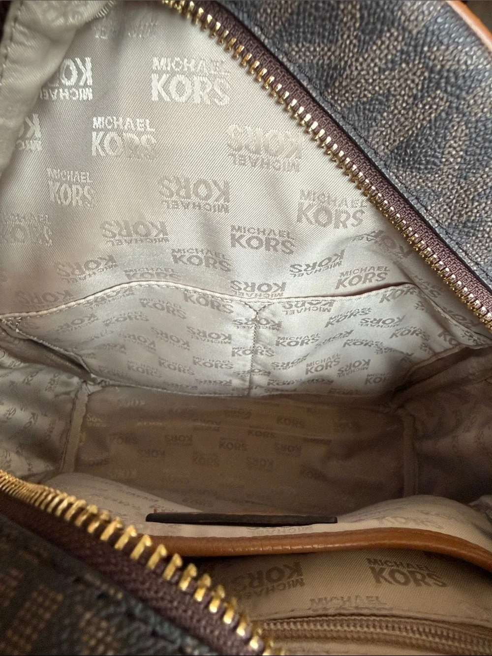 Michael Kors Brown MK Logo Backpack with Gold Studs PERFECT CONDITION